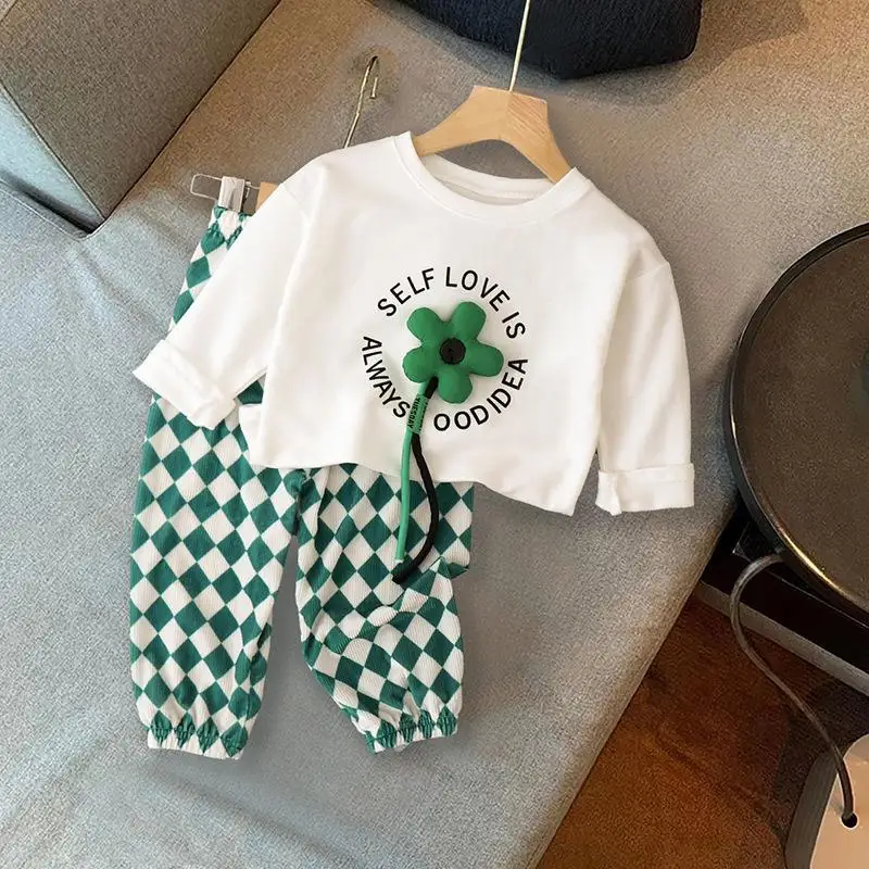 

LZH 2023, весенний комплект детской одежды для девочек, детская одежда, комплект из 2 предметов, повседневный топ с цветочным рисунком + штаны, детские костюмы для девочек
