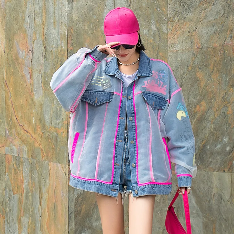 

Новинка 2022, весенне-осенняя куртка для тяжелой промышленности, джинсовое пальто в стиле граффити, свободная куртка