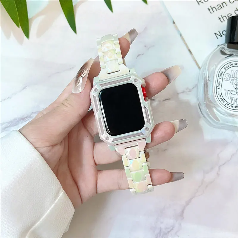 

for Apple Watch Series 7 6 5 4 3 2 SE Glossy Laser White Protective Case Band Strap Cover iWatch 44mm 45mm