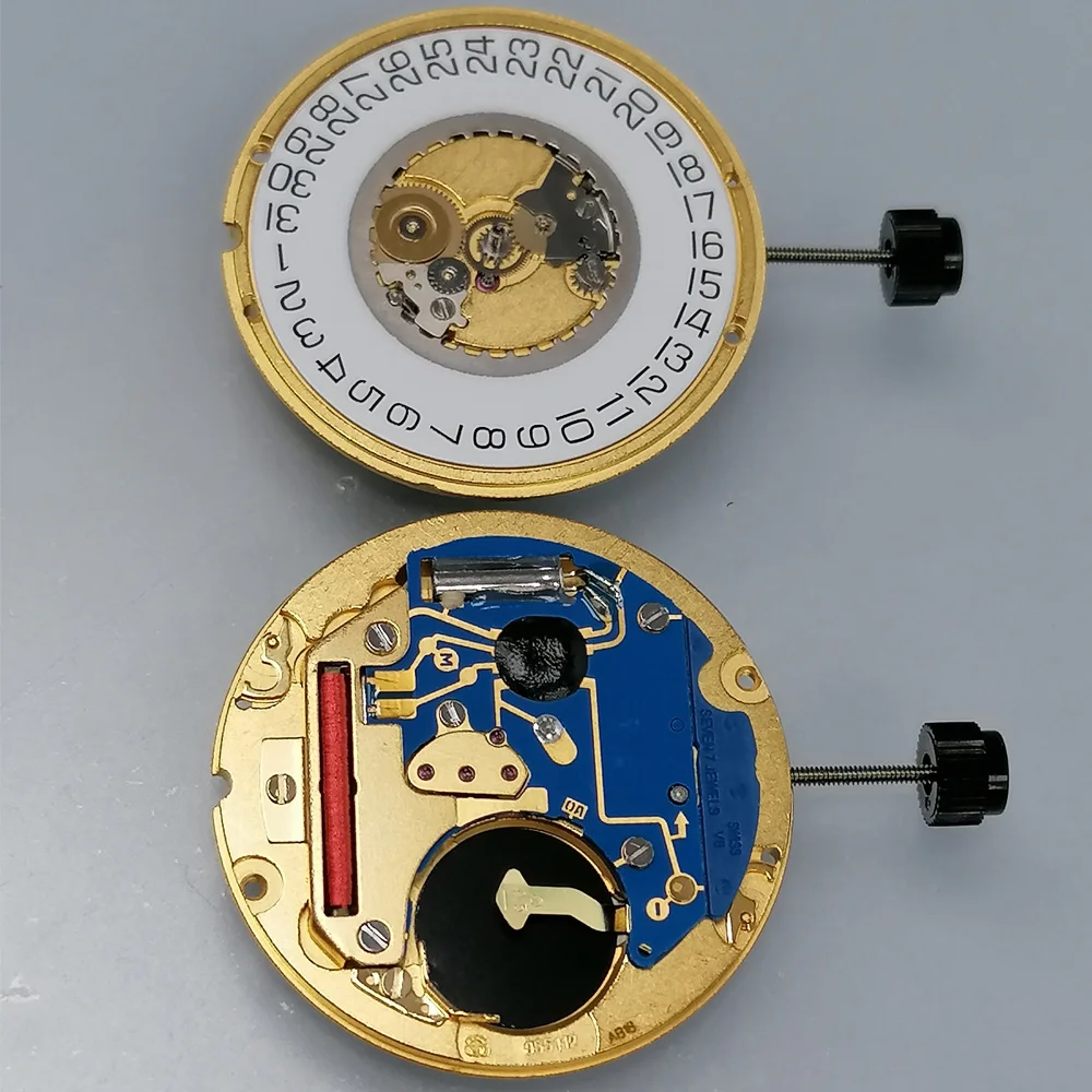 ETA955.112 White Single Date 7 Jewels Mechanism Gold Quartz Movement Watch Parts Crown at 3