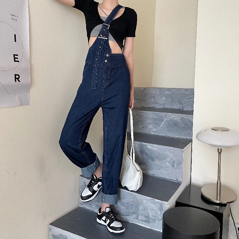 

Fashioni Single Shoulder Denim Shoulder Pants Jeans for Women Summer New Korean Loose High Waisted Leg Wide Leg Jeans