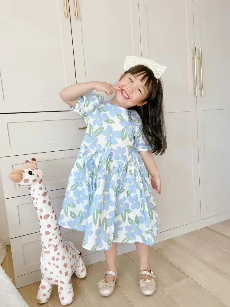 

2022 Girls' New Summer Floral Dress Korean Version Puff Sleeve Princess Dress
