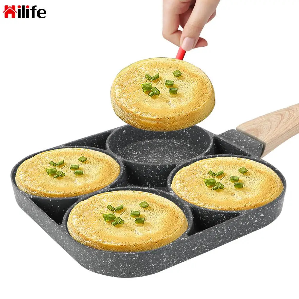 

Сковорода для жарки с четырьмя отверстиями, антипригарная сковорода для завтрака, приготовление яиц, ветчины, посуда, утолщенная сковорода ...