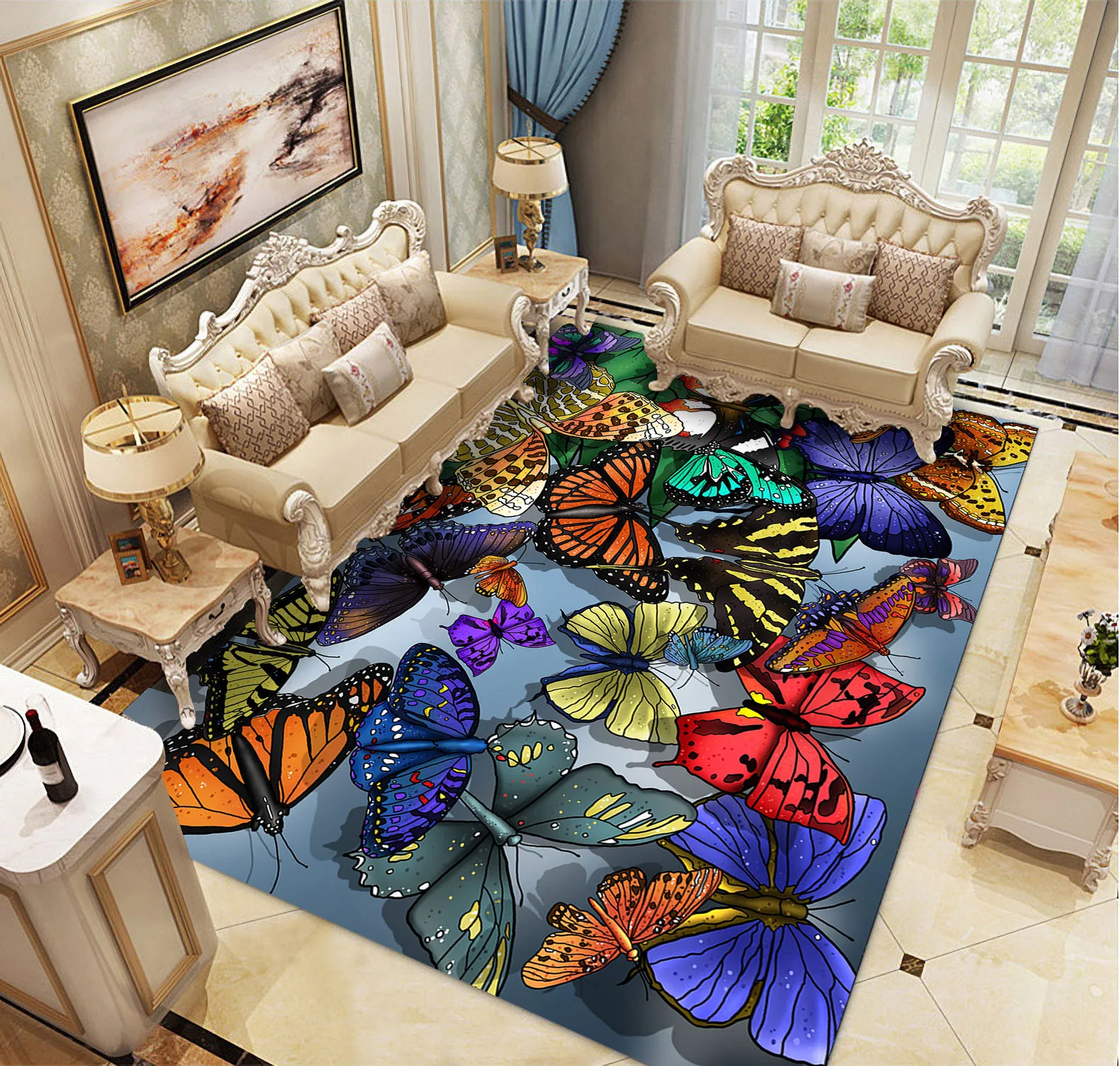 

Nordic Butterfly Rug Soft Area Rug Living Room Art Landscape Floor Mat