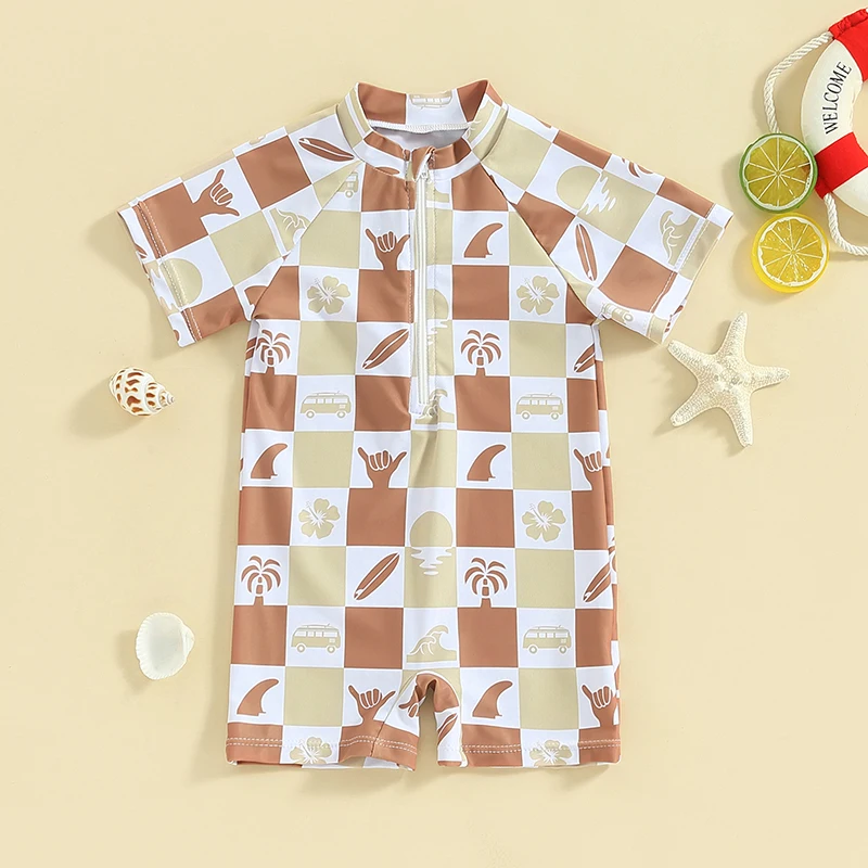 Женский купальник с коротким рукавом и принтом в виде кокосового дерева