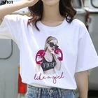 Женская белая футболка в стиле Харадзюку, футболка с принтом красивой девушки, модная повседневная Уличная одежда, топы с коротким рукавом, женская одежда, футболка