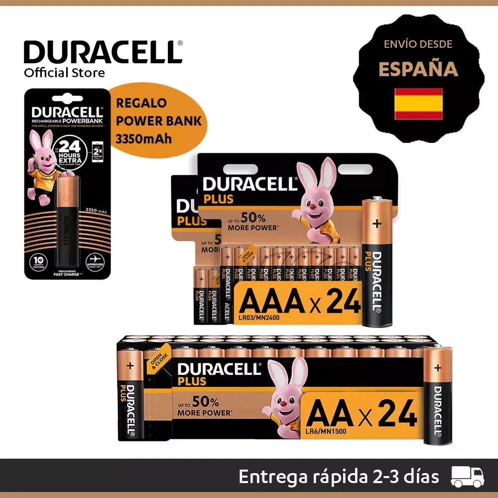 

-alkaline battery pack, 24 AA / LR6 + 24 AAA / LR3 + POWERBANK 3350mAh battery pack, shipping from Spain