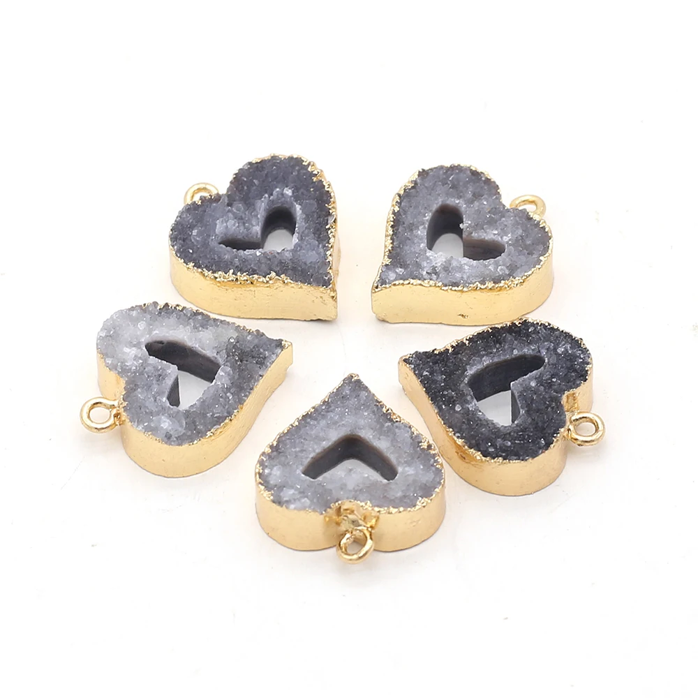 

Natural Stone Pendants Heart Shape Geode Agate Central Hollow for Jewelry Making Necklace Earrings