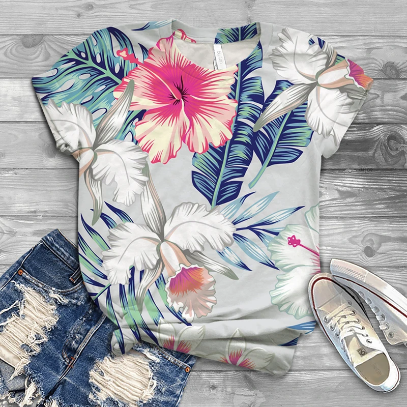 

Summer women's T-shirt sunflower daisy lotus print short-sleeved retro casual loose fashion street style T-shirt daily