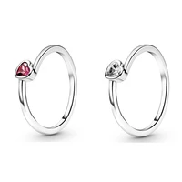 authentic 925 sterling silver sparkling red tilted heart solitaire with crystal ring for women wedding party pandora jewelry