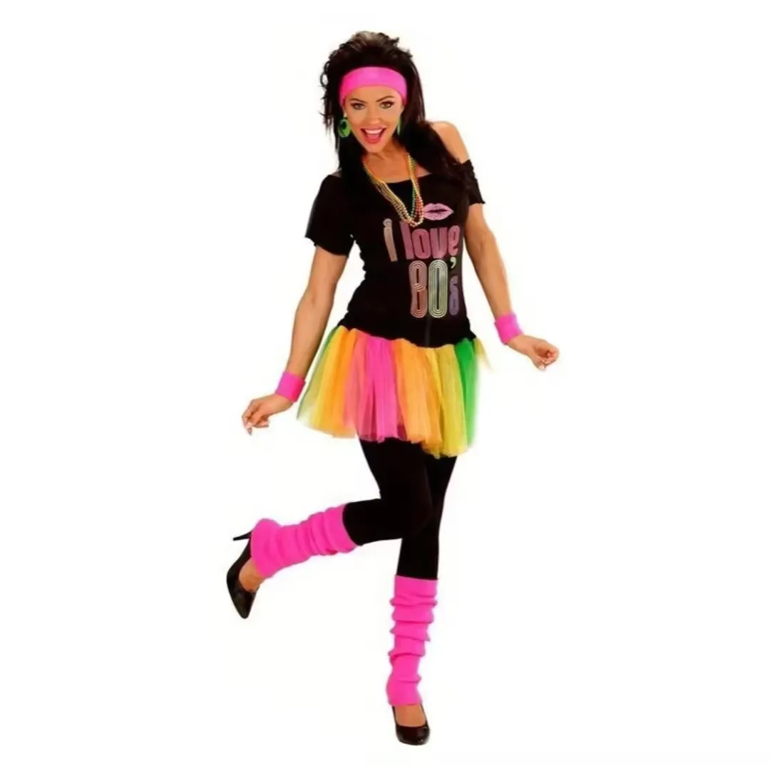 Женский костюм в стиле 80-х футболка и Радужная юбка для девочек 1920-х годов