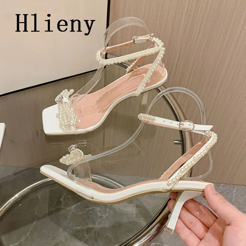 

Hlieny блестящие сандалии на ремешке с бантом-бабочкой женские прозрачные сандалии из ПВХ с квадратным носком для банкета женская обувь