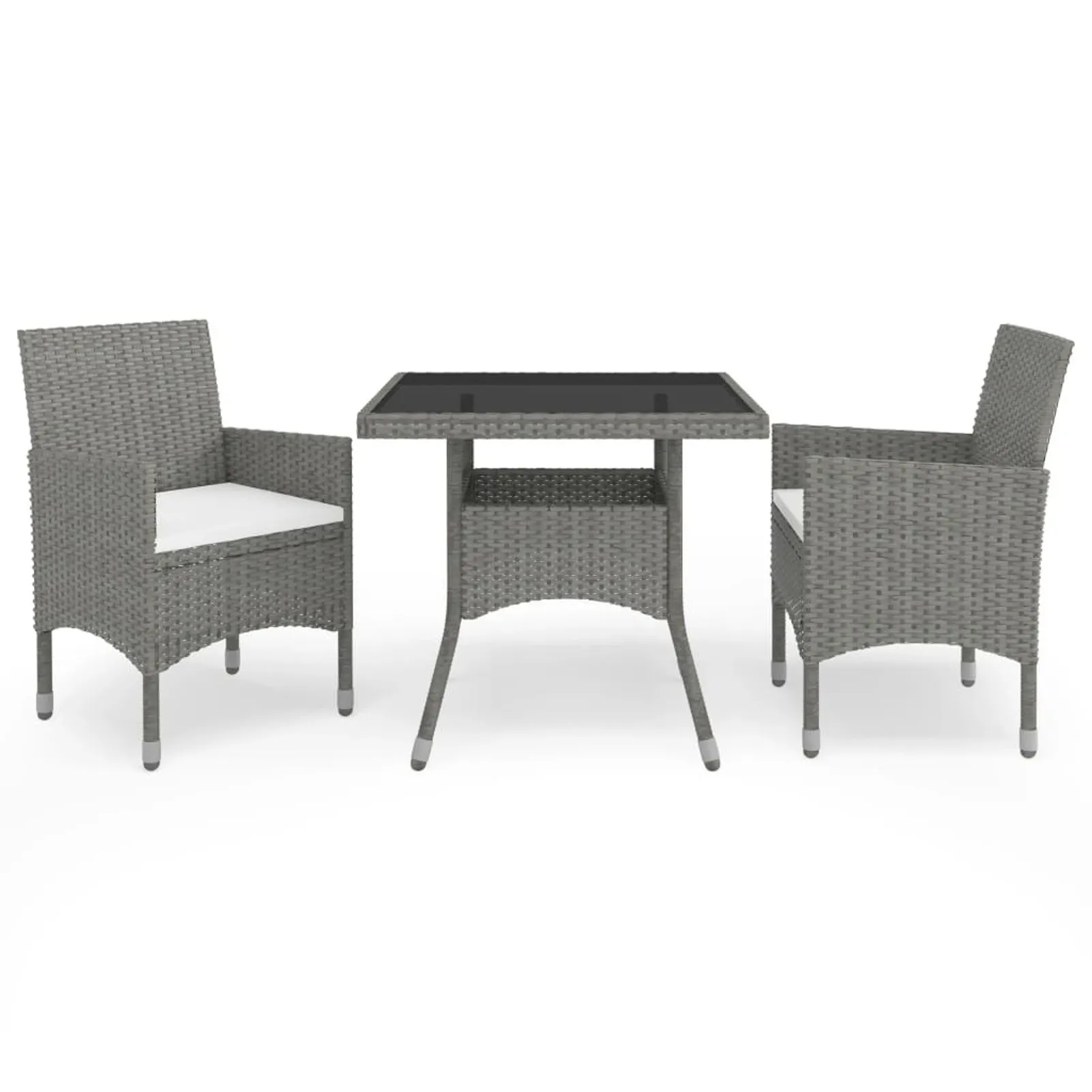 

3 Piece Garden Dining Set Gray Poly Rattan and Glass