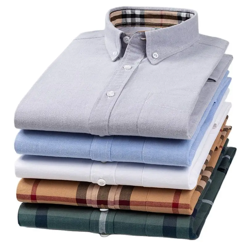 Parklees 100% Cotton Oxford Men Shirt 2022 New Green Plaid Breathable Regular Fit Shirt Business Casual Button Down Formal Shirt