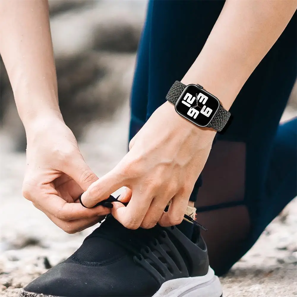 Плетеная петля для Apple watch Band 44 мм 40 45 49 41 38 эластичный соло-браслет iWatch series 8 se 7 3 6