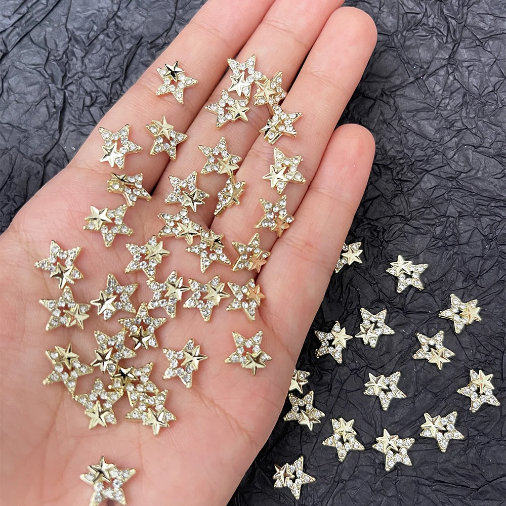 

10PCS Hollow 3D Alloy Stars Heart Nail Frame Charms Rhinestones Pendant Kawaii Jewelry Accessories Nails Decoration Supplies