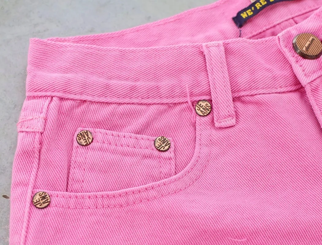 2023 Low-waist Decadent Style Loose No Elastic Rolled Denim Shorts Women Open Pockets Beach Macaron Powder Short Jeans Female