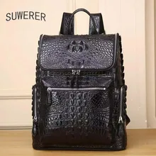 SUWERER Quality Business mens bag Real Cowhide Leather Crocodile Pattern backpack Men shoulder bags Genuine Leather backpack