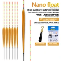 10pcs nano fishing floats1 bag hooks1 float holder vertical fishing float sensitive buoy hard tail buoy tackle size random