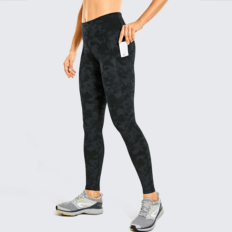 

Sport Leggings Women Skinny High-Waisted Tights Push Up Legging With Pockets Compression Hugged Feeling Solid Black 28"