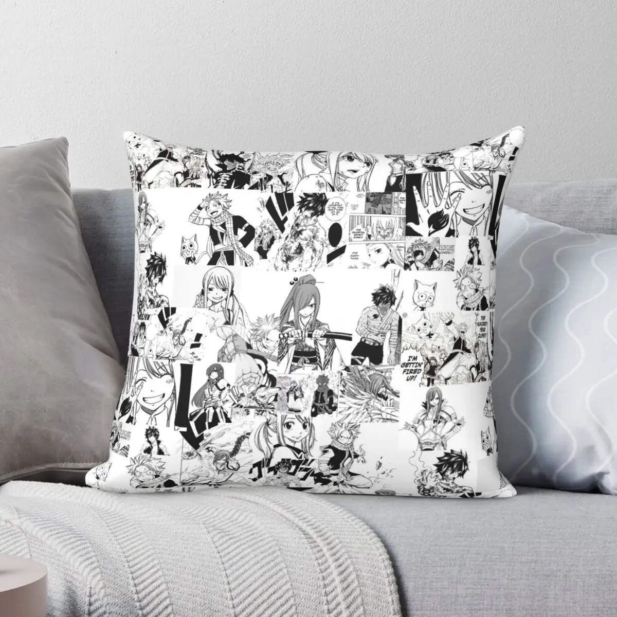 

Fairy Tail Manga Collage Square Pillowcase Polyester Linen Velvet Pattern Zip Decor Pillow Case Room Cushion Cover