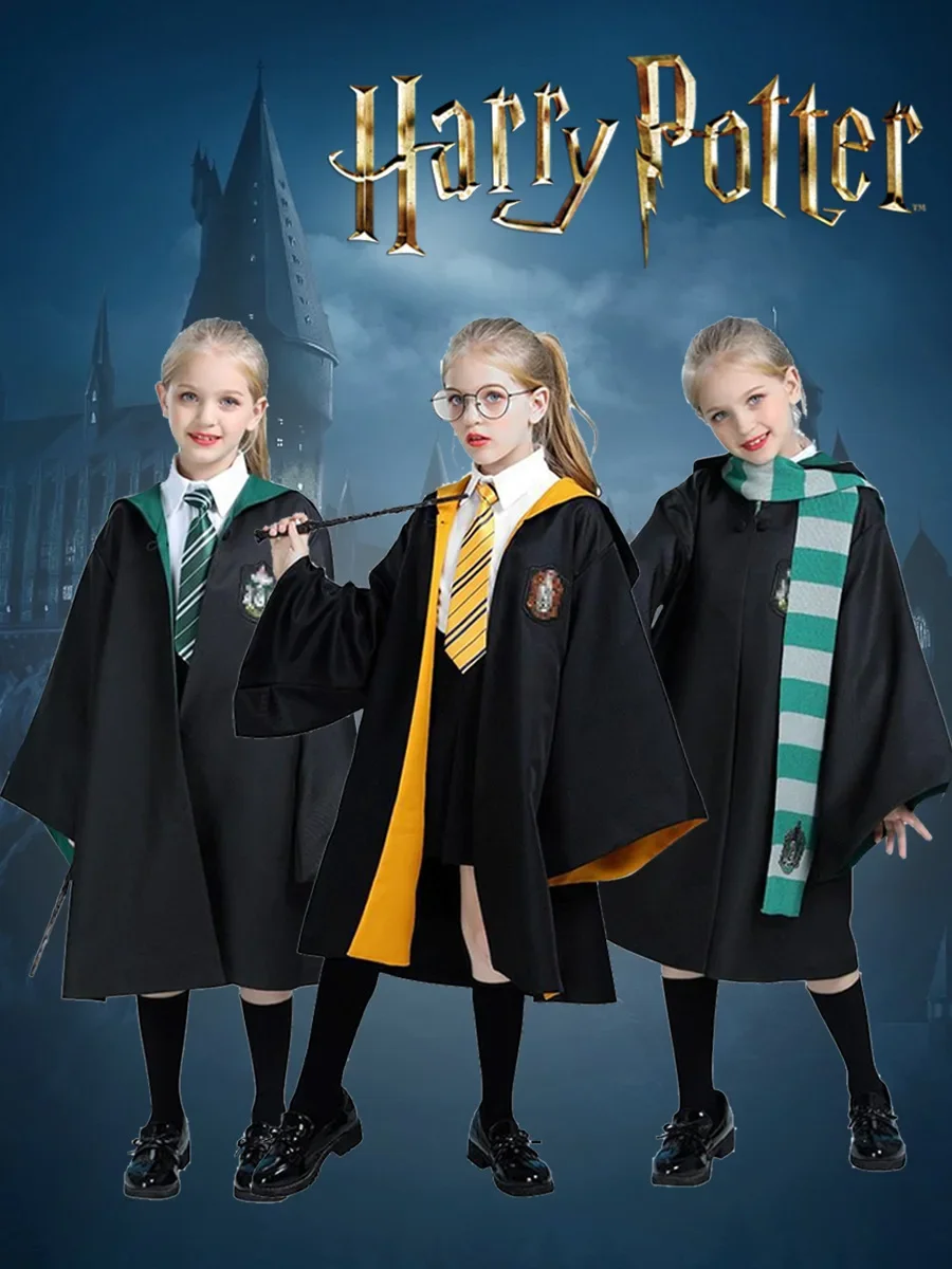 Children's Harryy Potter Cosplay Costume Magic Robe Cloak Cape Hermione Skirt Shirt Pants Gryffindor Accessories Gift