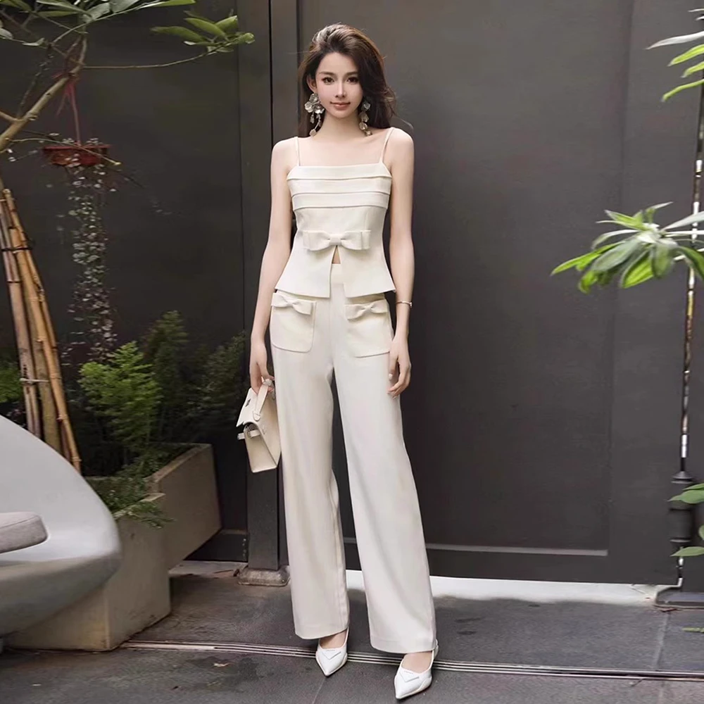 Женский комплект из топа и брюк VGH элегантный однотонный двух предметов топ без