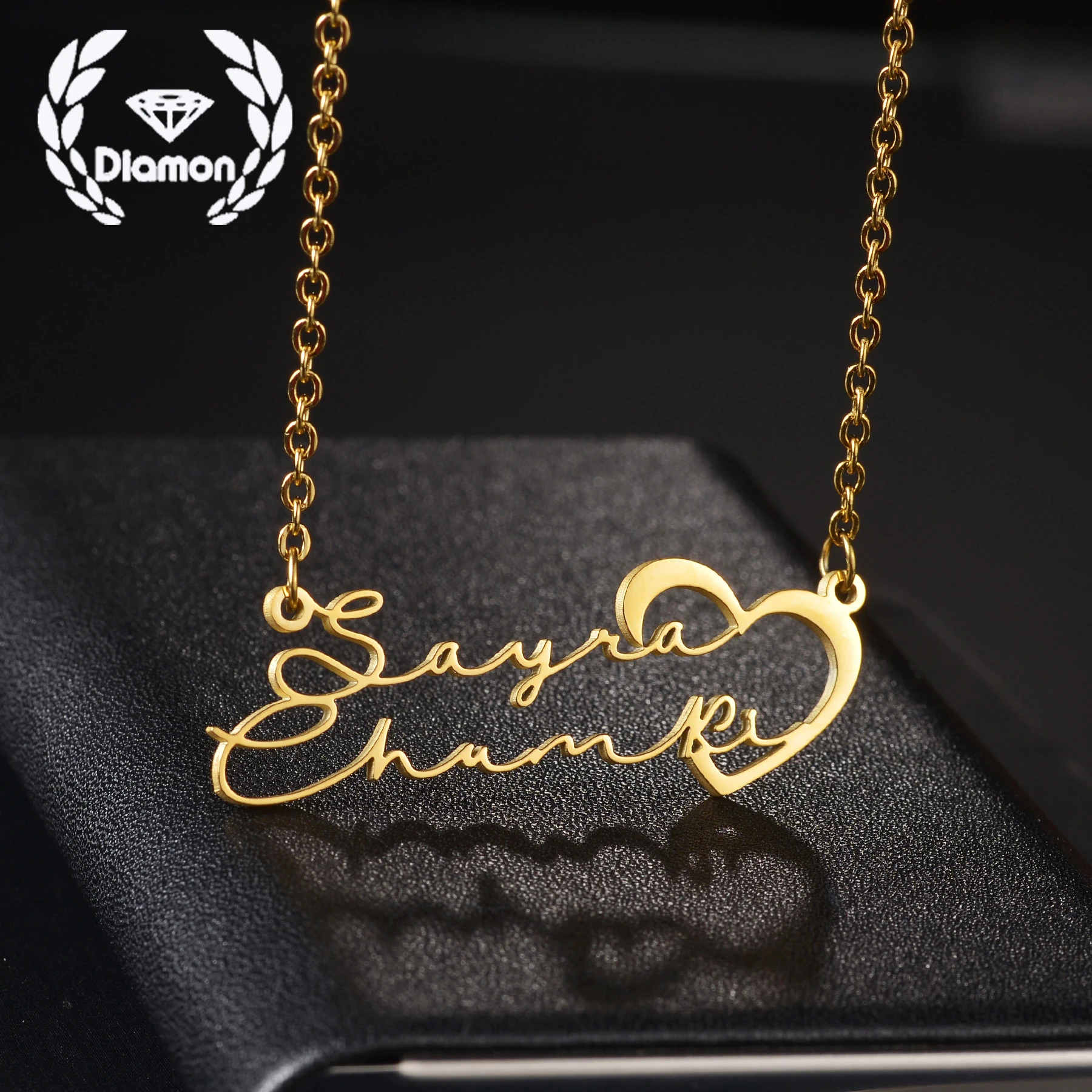 

Acheerup New Personalized Double Names Stainless Steel Necklace for Women Custom Handwritten Letters Pendant Couple Jewelry Gift