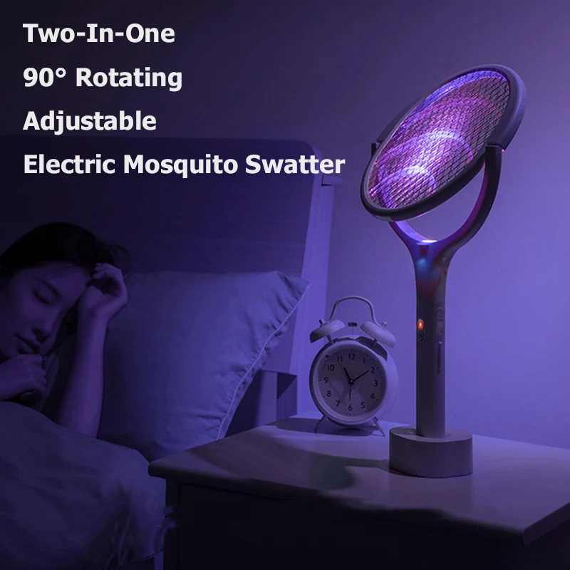 

365nm UV Light Electric shocker 2 in 1 Mosquito racket Trap Flies 90° Rotatable Mosquito Killer Lamp Fly Swatter USB Charging