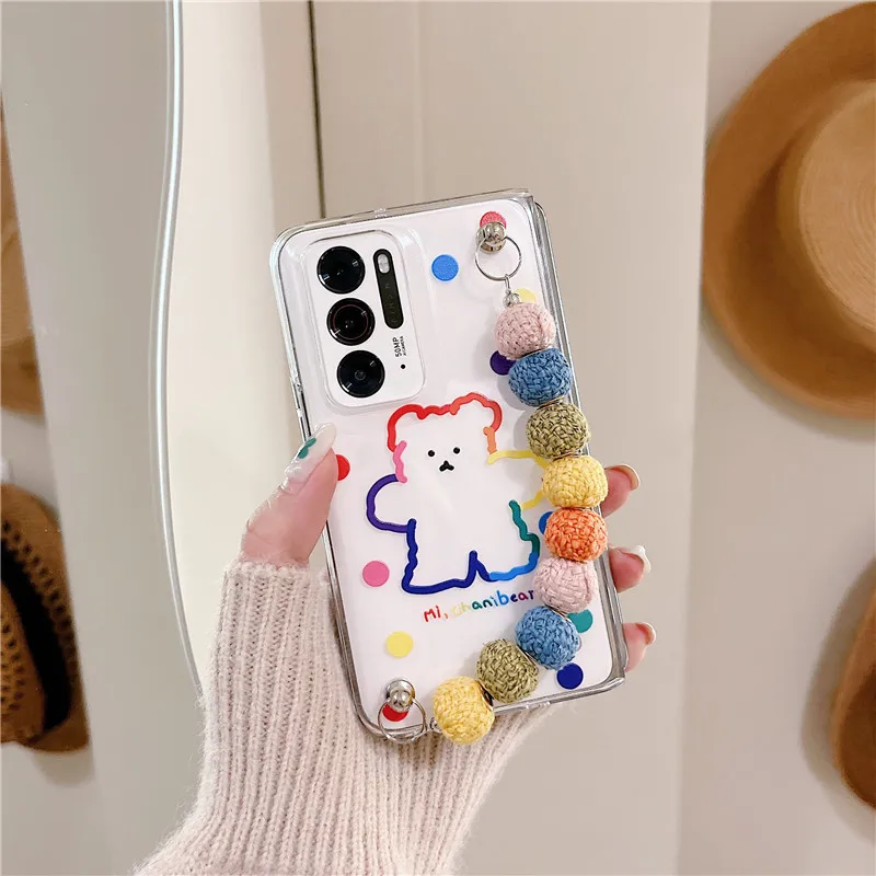 

Симпатичный мультяшный браслет-держатель чехол для телефона OPPO Find N прозрачный Кристальный ПК Пластиковый жесткий чехол-накладка для OPPO FindN