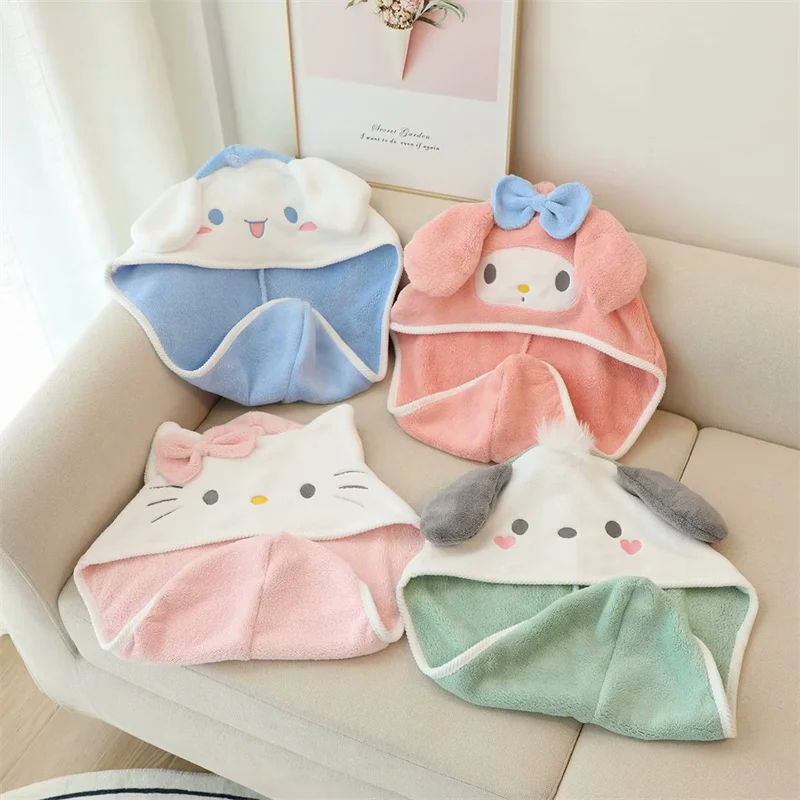 

Kawaii Anime Sanrio Dry Hair Cap Cute Cartoon Mymelody Cinnamoroll Kuromi Absorbent Quick-Drying Shower Cap Coral Fleece Hood