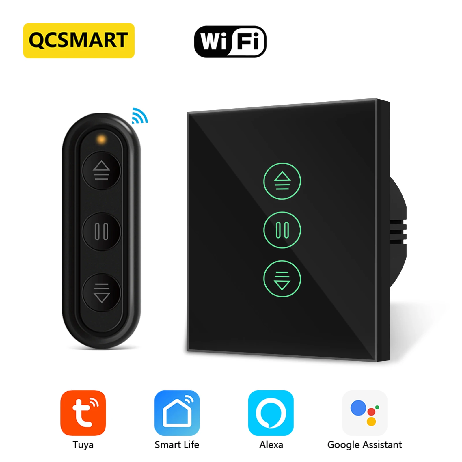 

QCSMART Tuya Smart Life Роликовая штора с дистанционным управлением с черным таймером в процентах Работа с Google Home Alexa