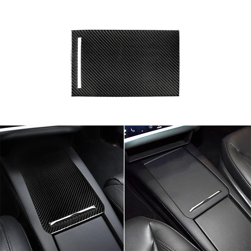 

For Tesla Carbon Fiber Center Control Storage Box Cover Panel Trim Sticker Overlay Car Modification Interior Accessories