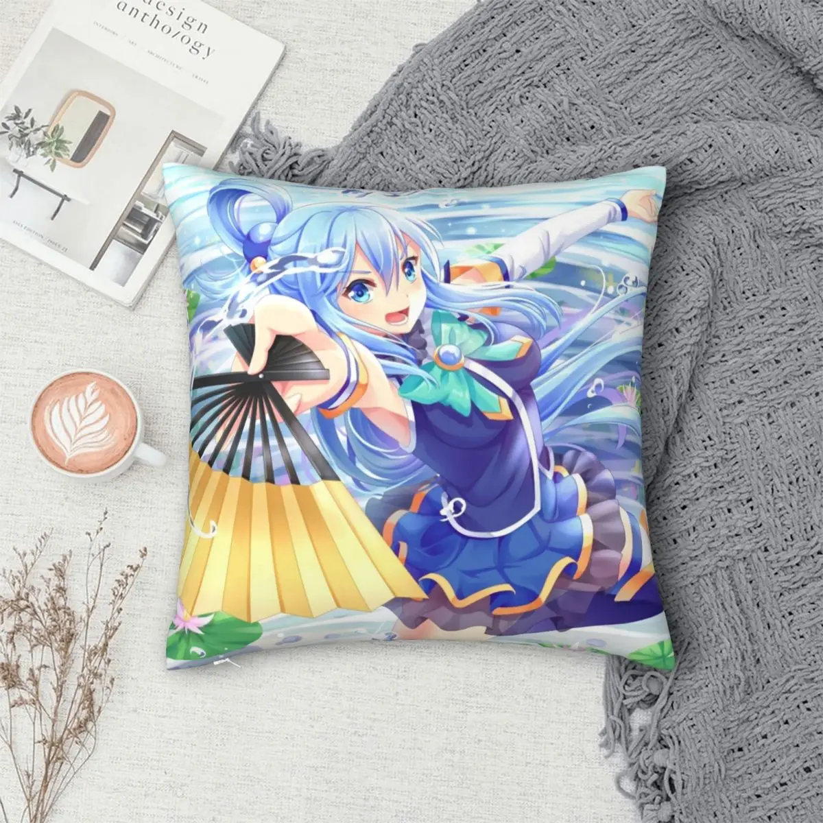Konosuba Aqua квадратный чехол для подушки из полиэстера и льна бархатный с принтом на