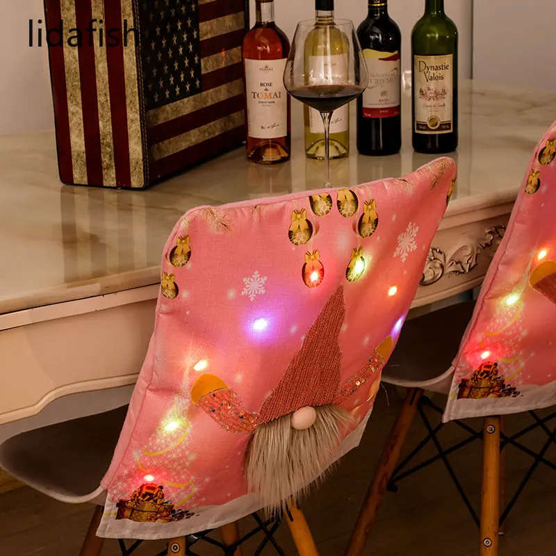 

2023 New Pink With Lights Christmas Decorative Chair Covers Non-Woven Chair Case Home Table Decorations