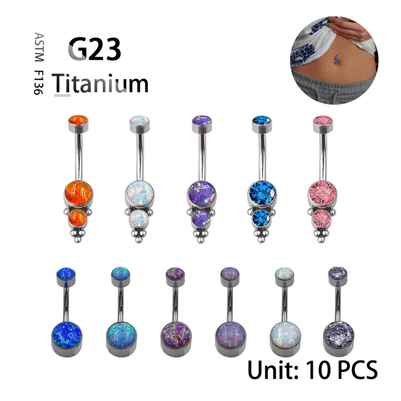

10pcs Titanium G23 Crystal Belly Button Rings Navel Ring Zircon Opal Drop Dangle Body Piercing Jewelry for Women Sexy Bar Gift