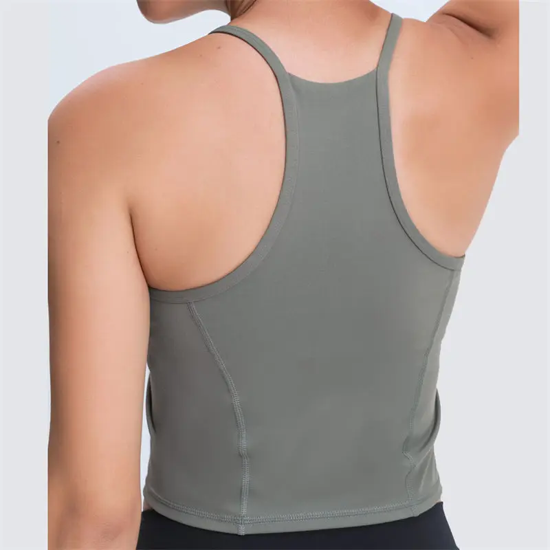 Nepoagym BENO Women Sleeveless Crop Tank Top with Shelf Buit In Bra Longline Sports Bra Naked Feel Racerback