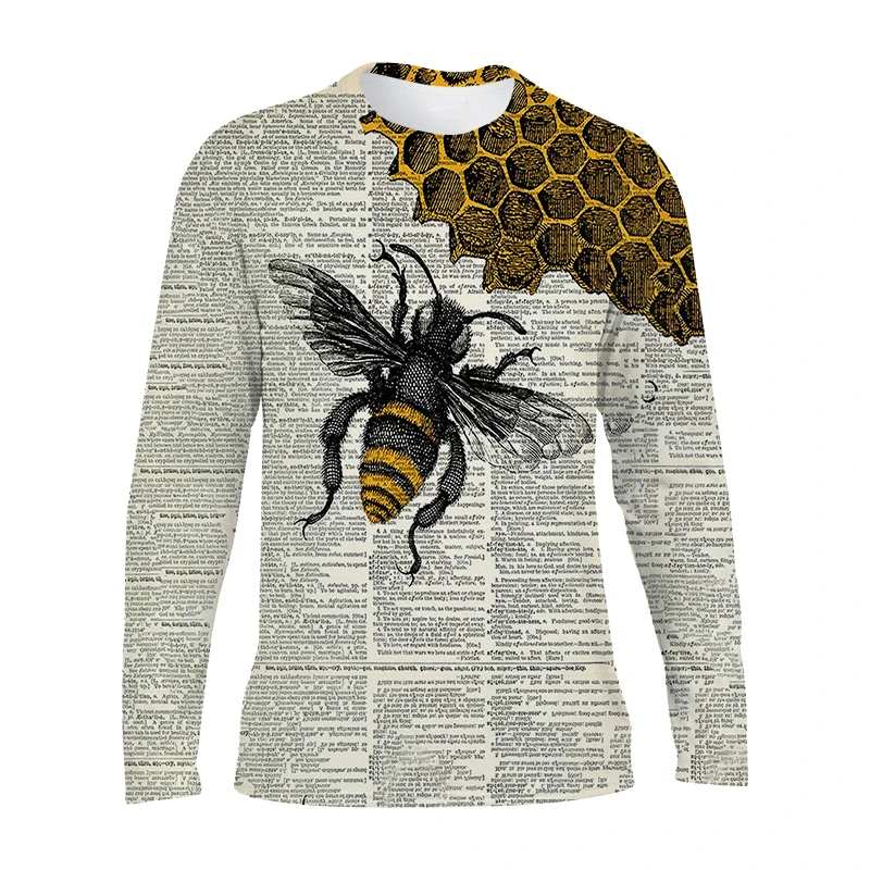

3D Printed Bee Men's T-Shirt Long Sleeve Casual Sports Funny Unisex Hip Hop Top Crew Neck Men's T-Shirt Long Sleeve Luxurious