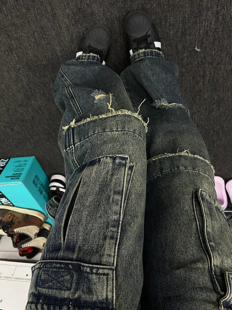 Джинсы Wpman с широкими штанинами джинсовые брюки в пол брюки-карго новый дизайн