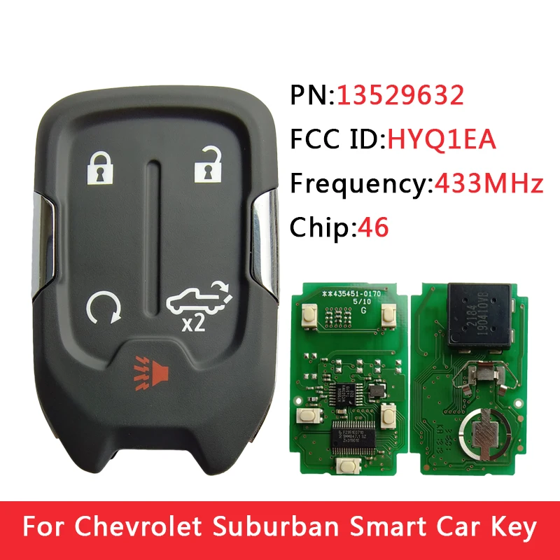 

TXK014067 OEM для Chevrolet Suburban Smart Remote Автомобильный ключ 4 + 1 Кнопка 433 МГц ID46 чип PCF7937E FCC ID HYQ1EA 13529632 13528398