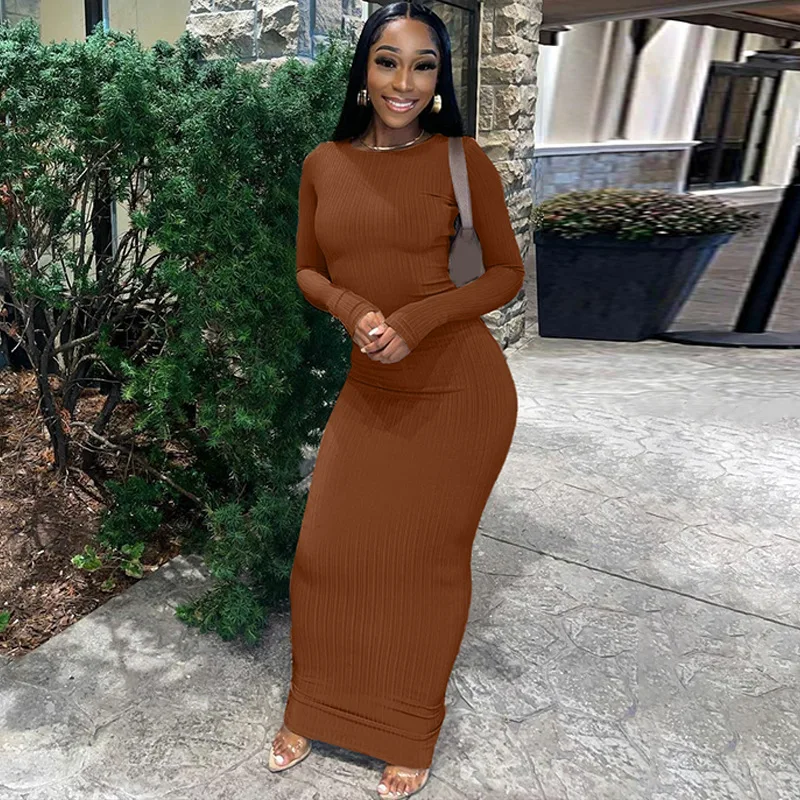 

Зимние женские модные полосатые однотонные облегающие вечерние платья с круглым вырезом и длинным рукавом сексуальные элегантные облегаю...