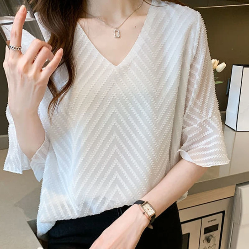 Женская шифоновая блузка с короткими рукавами Повседневная Свободная большого