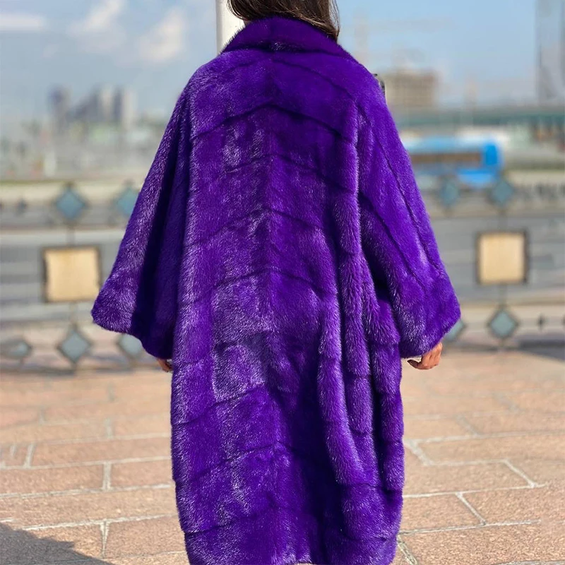 Genuine Mink Fur Coat Woemn Bet Sleeve Lapel Knee-length Tops 2022 Autumn Winter New Luxury Real Mink Fur Jacket Female