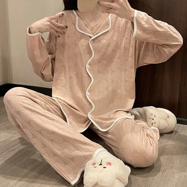 Long Sleeve Sweet Kawaii Set Women 2 Pieces Set Pajamas Spring Summer Sleepwear Female Outfits Pyjamas Sets