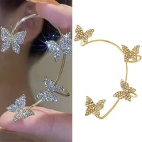 new korean butterfly ear clips without piercings for women orecchini sparkling crystal ear cuff silver plated wedding jewelry