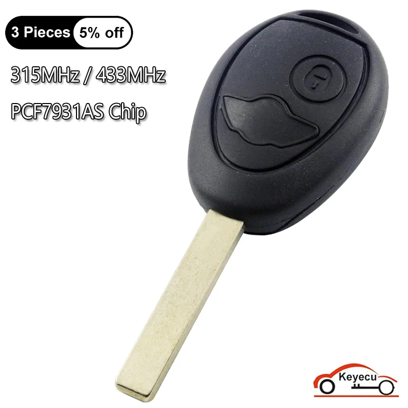 

KEYECU 2 Buttons 315MHz 433MHz PCF7931AS Chip for BMW Mini Cooper R50 R53 S 2001 2002 2003 2004 2005 Auto Remote Control Key Fob