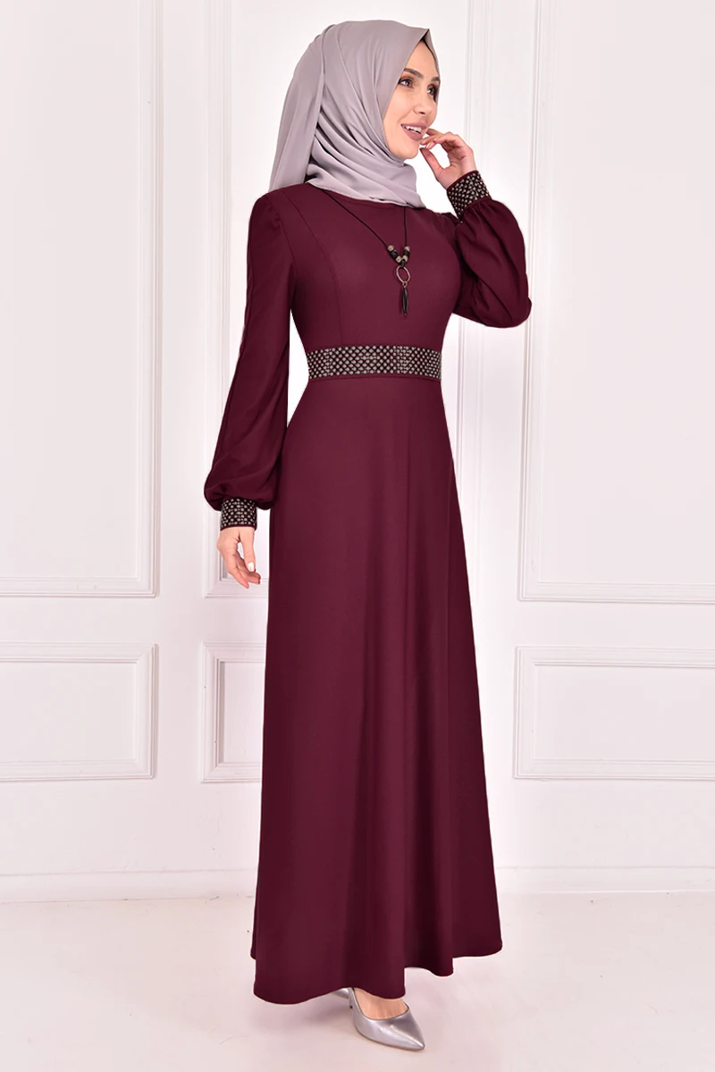 Платье с поясом бордового цвета ASM2435