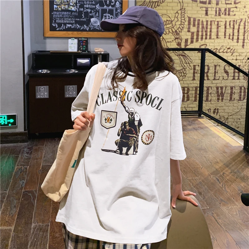 Футболка женская с коротким рукавом свободный креативный летний топ в Корейском