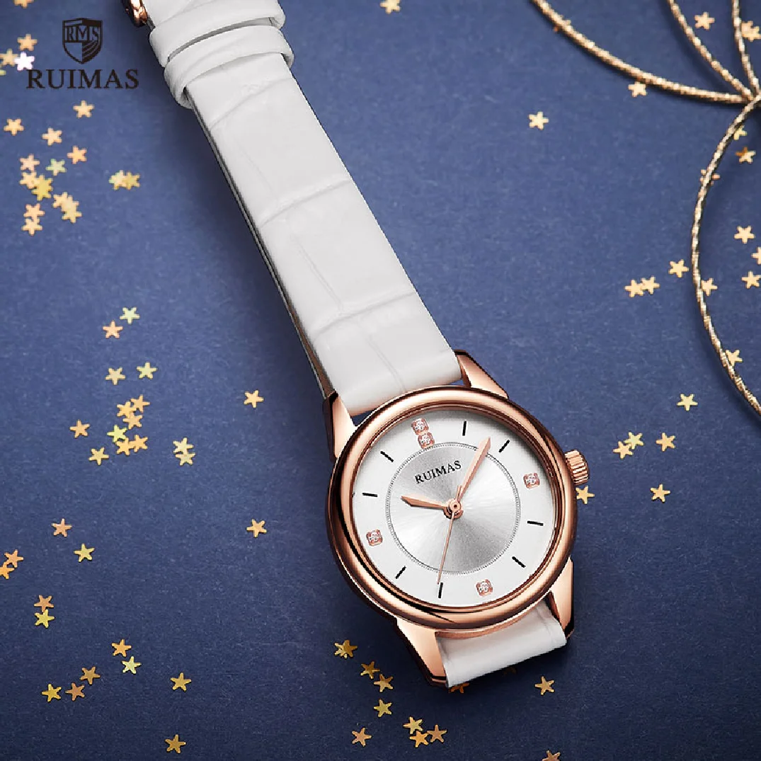 RUIMAS Genuine Leather Women Watches Top Brand Luxury Stylish Quartz Wristwatch Female Clocks Relogios Femininos L6779 White enlarge