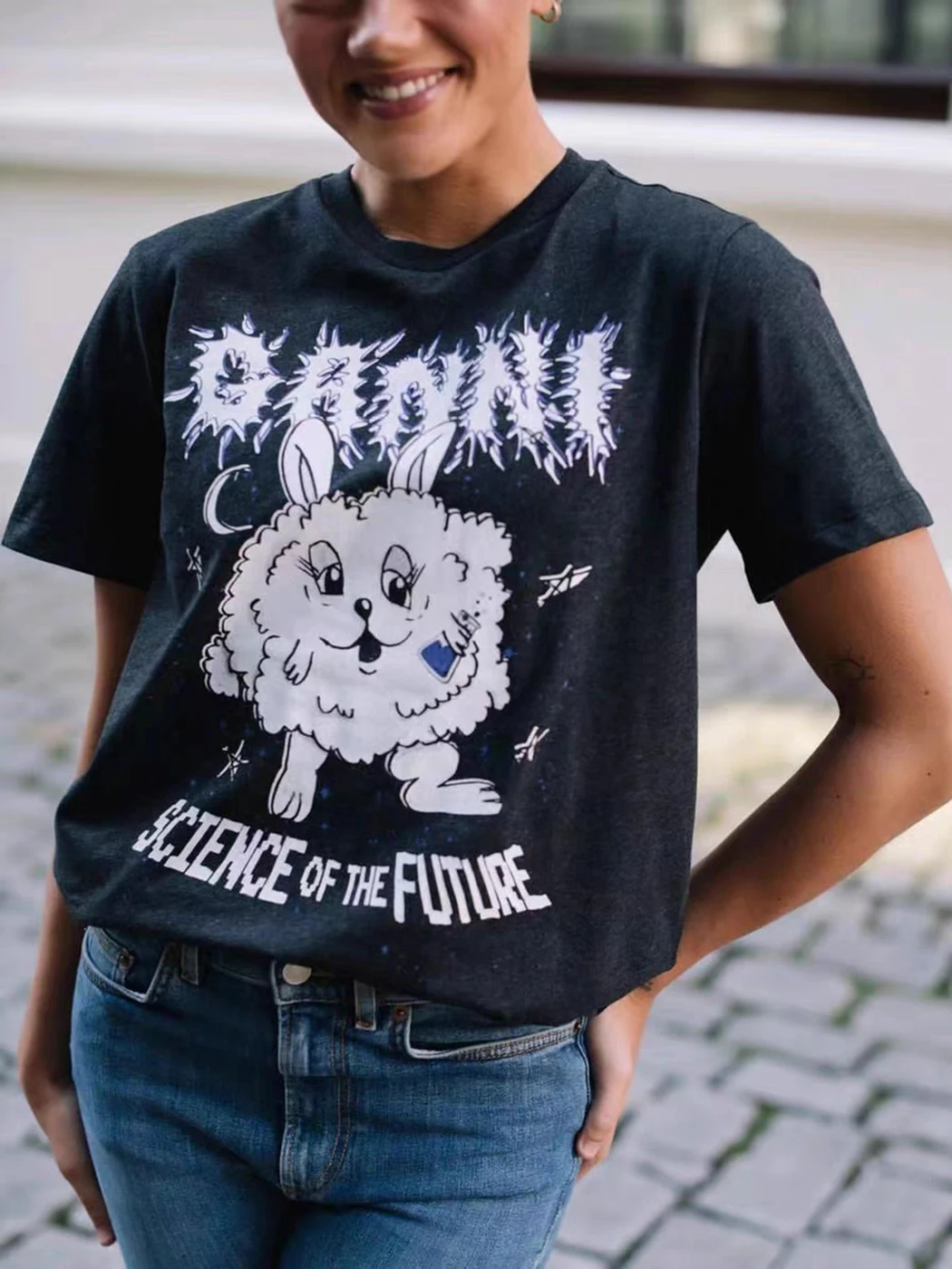 

Rabbit Graphic T-Shirt Women Fashion Short Sleeve Tee Shirt T-Shirts Female Casual Tees Tops Streetwear Summer Clothing 2023